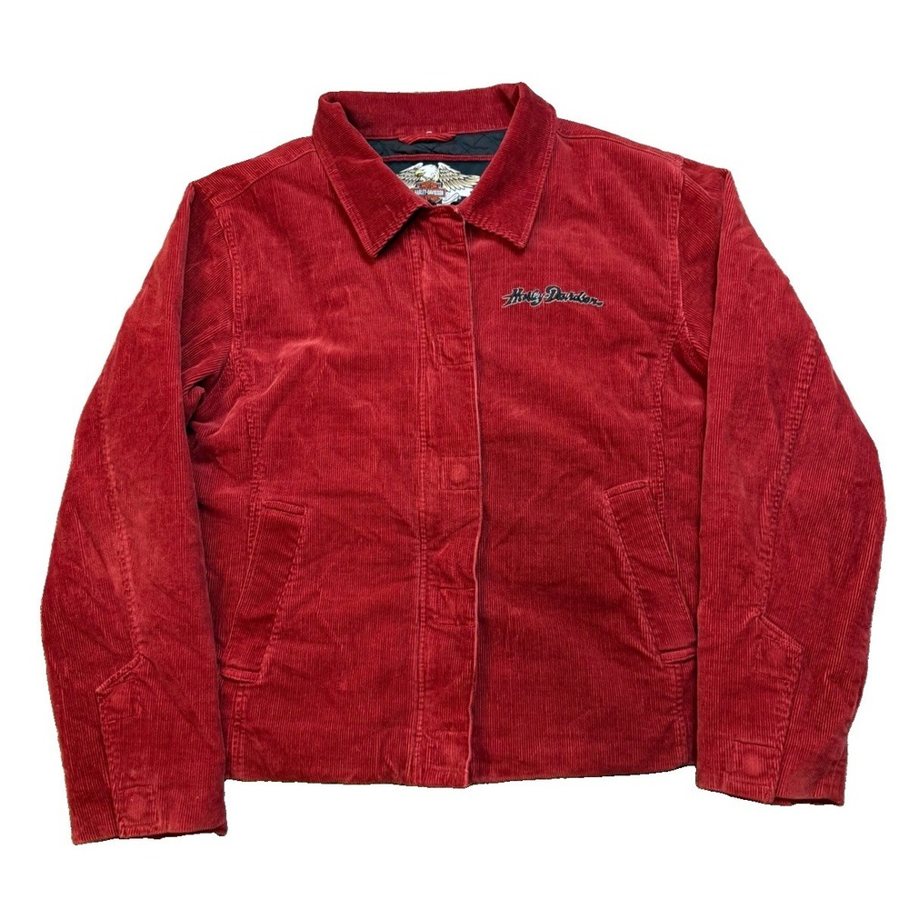 Harley Davidson Womens MotorCycle Riding Jacket Corduroy XL Red Quilt Lined